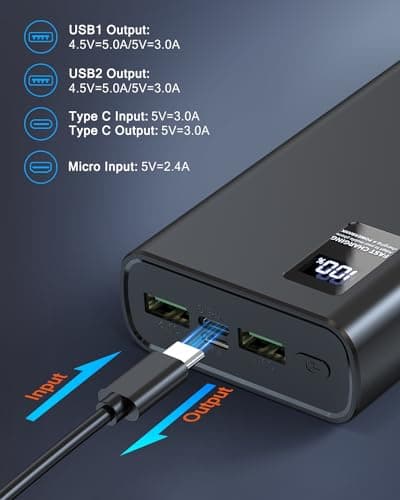 Power Bank 24000mAh Fast Charging, 22.5W USB C Portable Phone Charger Battery Camping Power Bank, Slim Powerbank for iPhone Tablet Laptop Travel — view 2