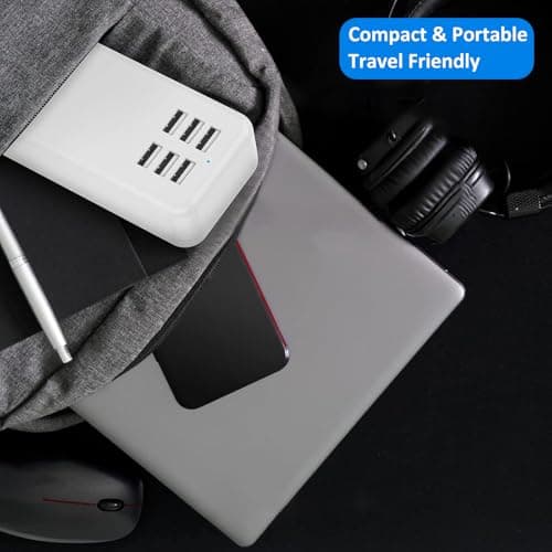 Powered USB Hub, Multi USB Charging Station 6 USB Ports Hub Strip Adapter 1.8M Long Power Cable Power Supply for PC Laptop Ultrabooks Desktops, with On/Off Switch Universal AC to DC Hubs, White — view 4
