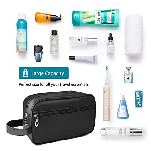 Toiletry Bag for Men, FITDON Portable Travel Wash Bag, Waterproof Shaving Bag Gym Shower Bathroom Bag Dopp Kit Make Up Bag, Black — view 2