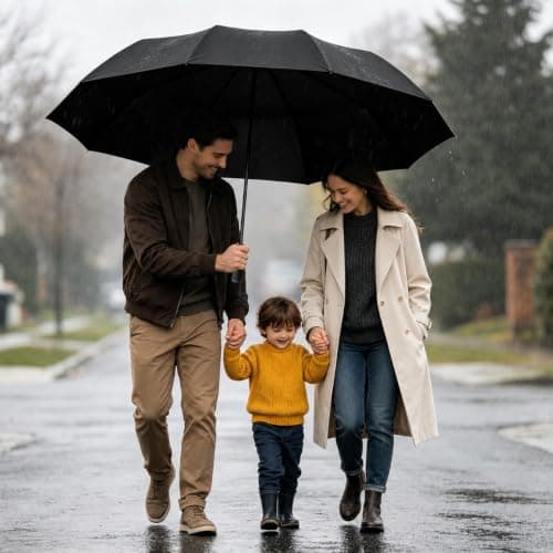 BoomCelocity Foldable Travel Umbrella, Extra Large 125cm Canopy，Black — view 5