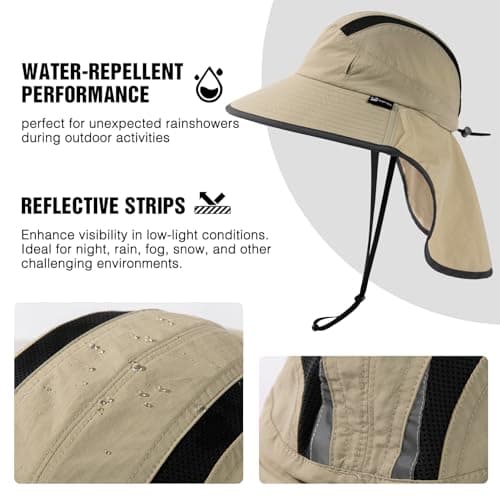 TOP-EX M/L/XL/XXL Unisex Mens Sun Hat for Women with Neck Flap Sunglass Lock UV Protection Wide Brim Outdoor Fishing Hats Waterproof & Packable Beige L/XL — view 4