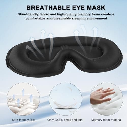 Blackout Sleep Mask for Women Men Zero Eye Pressure Eye Mask, Lycra Fabric 3D Ergonomic Design Eye Movement and Eyelash Friendly, Ultra Comfortable Blindfold for Sleeping Black — view 4