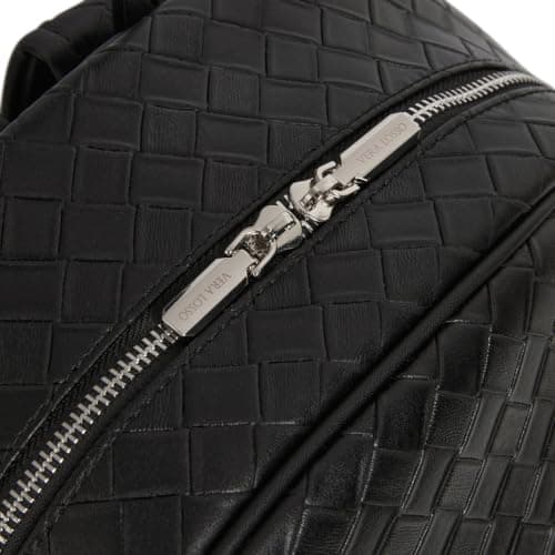 Vera Losso Laptop Backpack Premium Luxury Vegan Leather Half Woven Business Backpack, Travel & Work Rucksack with Silver Hardware, Black, 30 x 46 x 14 cm — view 5