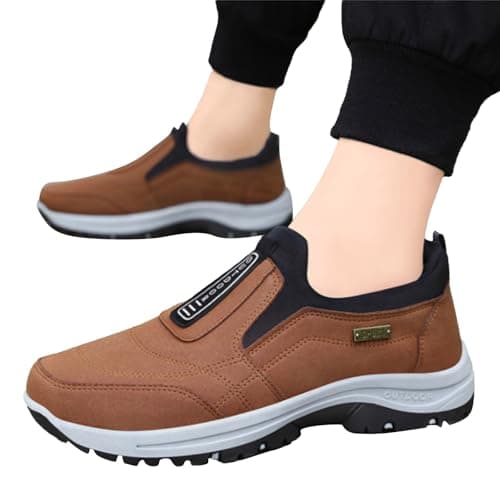Hiking Shoes Mens Slip on Trainers Orthopedic Walking Shoes with Arch Support Lightweight Mesh Lining Hiking Shoe Wide Fit Outdoor Sneakers for Outdoor Trekking Camping Walking Coffee — view 2