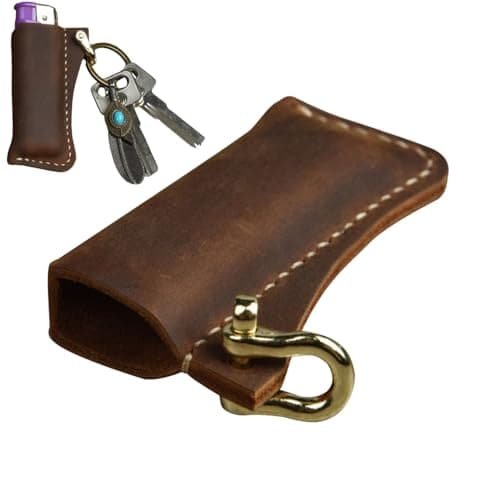 Leather - Leather, Soft Protective Cover Al, Secure Closure | Keychain Pendant With Metal Horseshoe Clip For Pocket Backpack Size Are