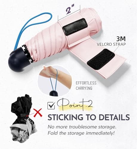 LILAC Compact Travel Umbrella for Purse, Mini Folding Pocket Parasol with Windproof Absorbent Sleeve, UPF 100+ UV Sun Protection, 30% Thickened Alloy Steel Shaft, Double Fiberglass Reinforced — view 3