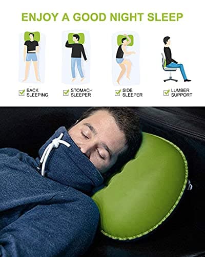 Rantizon Ultralight Camping Pillow, Compressible, Ergonomic Inflatable Travel Pillow with Storage Bag, for Neck & Lumbar Support for Hiking, Camping, 3.5 oz,Green Small Pillow, 2 Count (Pack of 1) — view 3