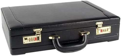 Professional Mens Leather Executive Black Briefcase with Combination Golden Lock — view 4