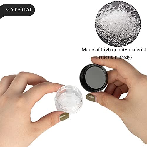 50PCS 10 Gram Sample Containers, 10ml Empty Jars with Lids, Small Cosmetic Containers, Mini Sample Jars with 4PCS Mini Spatulas for Make Up, Oils, Lotion, Powder, Paint, Jewelry, Lip Balms(Black Lid) — view 3