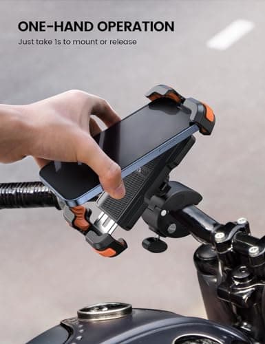 Lamicall Motorcycle Phone Holder Bike - Motorbike Phone Mount, Bike Phone Holder with Quick Release Handlebar Clamp for iPhone 17 16 15 14 Pro Max Plus Air, 13 12 11 Pro Max Mini, X, 4.7-6.8” - Orange — view 3
