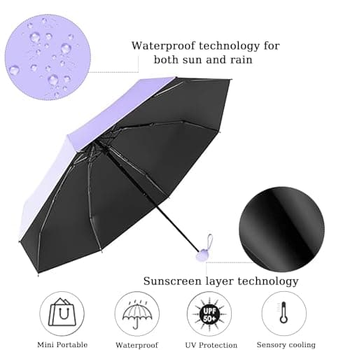 Shunshi Folding Travel Umbrella, 6 Ribs Folding Sun Anti-UV Windproof Rain Umbrella,Fast Dry,Portable Pocket Lightweight Small Compact Umbrella with Capsule Case for Men Women Teens (Purple) — view 3