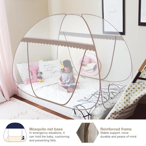 GLKEBY Pop Up Mosquito Net for Bed, W100 * L190 * H110cm Portable Tent Travel Single Door Zipper Bed Net, Easy Installation, Fine mesh,for Bedroom Outdoor Camping,No Hooks No Chemicals,Brown — view 3