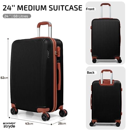 CALDARIUS Hardshell Luggage | Durable Suitcases | Lightweight & Secure with Combination Lock | Smooth 4 Dual Spinner Wheels | Ideal Travel Bag & Luggage Sets (Black, Medium 24") — view 2