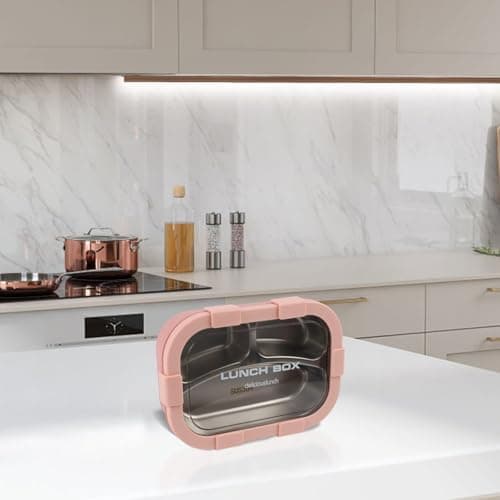 Stainless Steel Lunch Box With 3 Compartments, Leakproof Container With Secure Latches For School Work Travel, Dishwasher Safe Tray, Portable Meal Organizer For Adults And Kids(Pink) — view 5