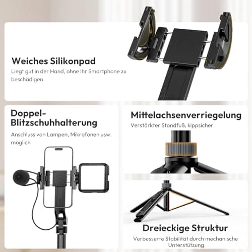 ULANZI TT88 Magnetic Tripod for iPhone, 57" Extendable Selfie Stick with Remote, 2-in-1 Phone Clip & Dual Cold Shoe Mounts-Lightweight Phone Tripod Stand for Vlogging, Travel, Video Recording — view 3