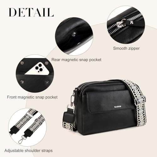 GLITZALL Women’s Crossbody Bag Faux Leather Shoulder Bag with Wide Adjustable Strap, Small Camera Bag Handbag with Front Pocket and Zip Closure, Casual Messenger Bag for Travel Everyday Use — view 5