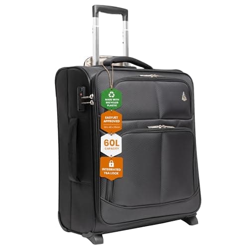 Aerolite 56x45x25cm British Airways Jet2 & Easyjet Upgrade Maximum Allowance Large Lightweight 2 Wheel Carry On Hand Cabin Luggage Bag Suitcase 56x45x25 with TSA Approved Lock Black