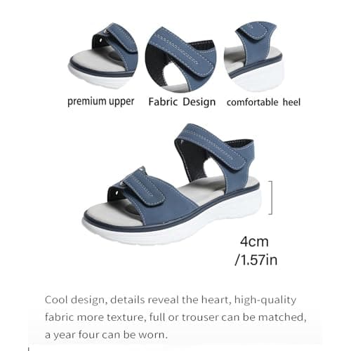 Orthopedic Sandals for Women UK Plantar Fasciitis Comfort Wedge Sandals Open Toe Ankle Strap Sandal Summer Wide Fit Cushion Walking Shoes Ladies Casual Summer Sandal with Arch Support 1-Blue, 5 — view 6