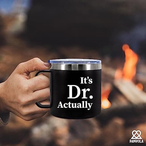 Panvola It's Dr Actually Doctor Insulated Coffee Mug 14oz With Handle And Lid New PhD Student Graduation Physician 304 Stainless Steel Double Wall Vacuum Insulated Tumbler Camping Travel Thermal Cups — view 6