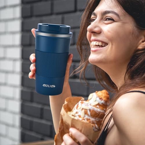 Aolieh Travel Mug 510 ml, Insulated Coffee Cup with Lid, Reusable Stainless Steel Thermal Cup for Coffee, Tea & Cold Drinks, Leak-Resistant Double-Walled Travel Mug, Navy Blue — view 6