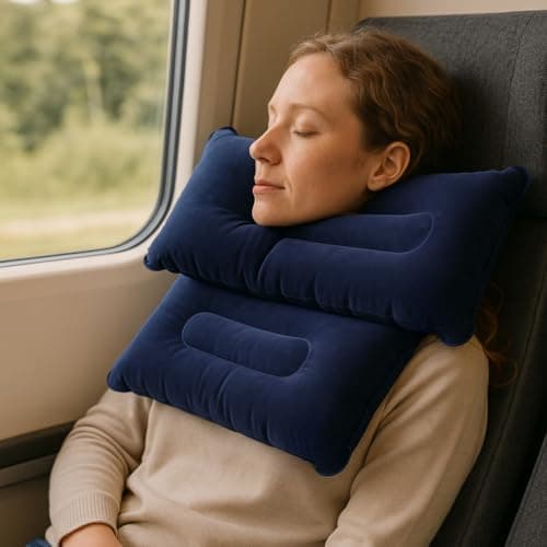 JR Quality Product Pack of Two Inflatable Blow up Pillows for Camping Holidays, Fishing and Travel Comfort. Compact and Light for Easy Storage (Blue) 37cm x 28cm — view 3