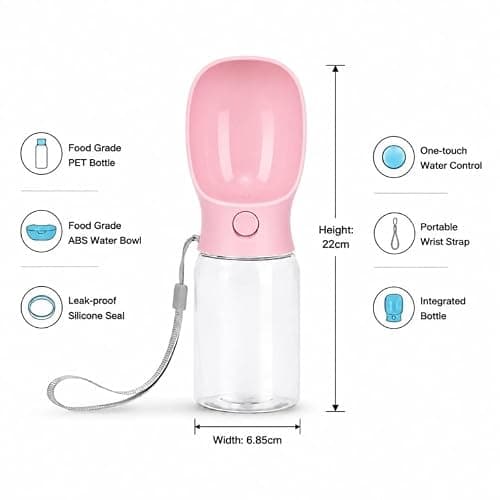 Dog Water Bottle, 350ml Sakura Pink Leak Proof Portable Dog Travel Water Bottle, 2-in-1 Puppy Water Dispenser & Dog Bowl, for Walking Hiking, Food Grade Dog Water Fountain Gift for Outdoor Pets — view 2