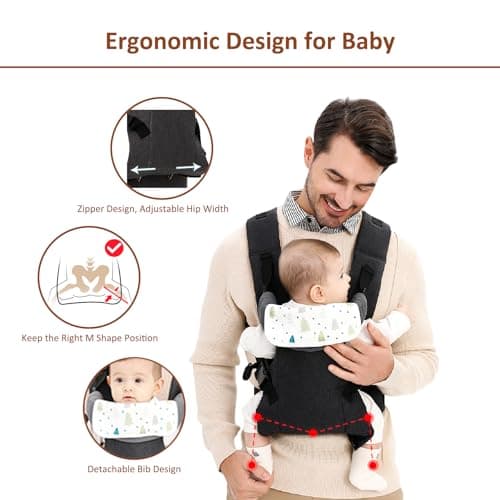 IULONEE Baby Carrier Newborn Holder Carriers Carry for Infant 3-15kg Black — view 3