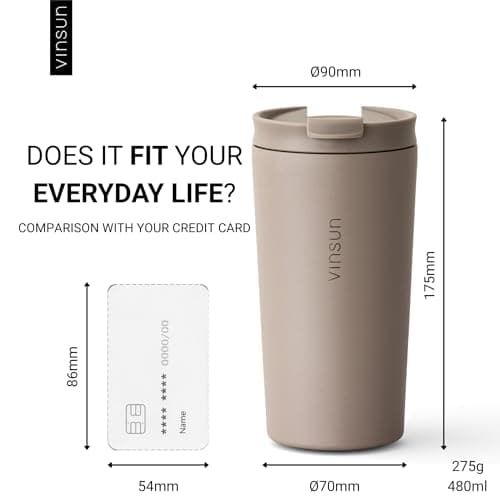VINSUN Travel Mug with Straw 480ml, Leak-Proof Stainless Steel Thermal Mug — view 6