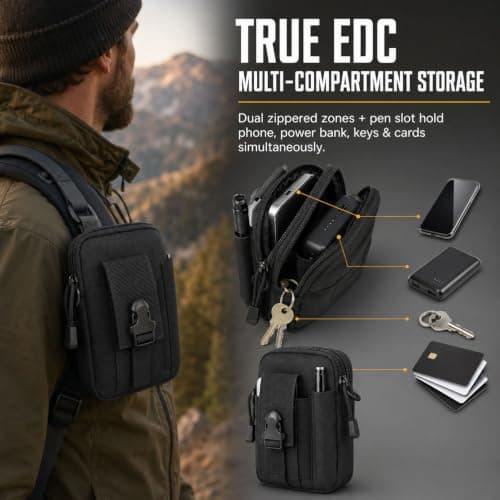Favuit Tactical Molle Pouch Shoulder Bag for Men, Nylon Utility Crossbody Bag with Adjustable Strap, Compact EDC Belt Pouch, Multi-Pocket Outdoor Travel Waist Fanny Packs for Hiking Camping Cycling — view 6