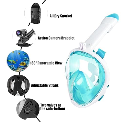 Snorkel Mask Full Face,180°view Snorkeling Gear with Panoramic Design-Compatible Sports Camera, Anti-fog, Anti-leak Technology for a Safe Adults and Kids Snorkeling Experience (Green, L-XL) — view 3