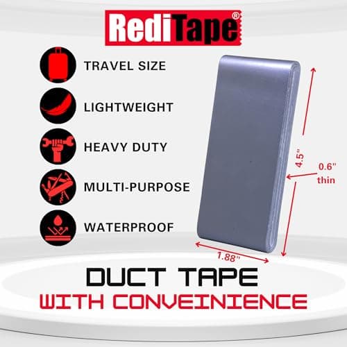 RediTape Travel Size Silver Duct Tape 2-Pack - Pocket Size Flat Thin Mini Roll - for Repairs Outdoors Emergency Crafts - 1.88 inch x 5 Yards per Pack — view 3
