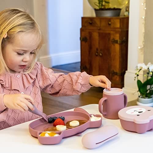 TUM TUM Silicone Baby Cutlery with Travel Case - Baby Spoon & Fork Set - Designed with Feeding Specialist - Baby Led Weaning Utensils - Dishwasher, Steriliser Friendly - BPA Free - 6m+, Pink — view 6