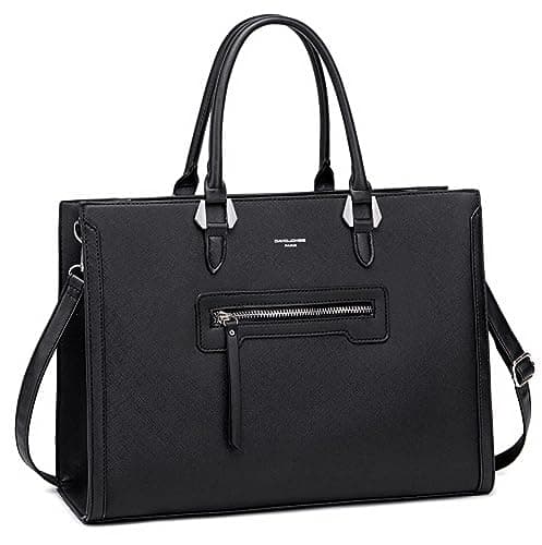 David Jones - Women's Large Top-Handle Handbag - Shopper Tote Bag PU Leather - Business Work School Satchel Briefcase - Big Capacity A4 Shoulder Crossbody Bag - Elegant Travel Student - Black