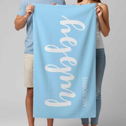 Print Maniacs Personalised Couple Gift Towel Hubby and Wifey Custom Name Microfibre Beach Towel Large Quick Dry Lightweight Travel Towel Honeymoon Holiday — view 6
