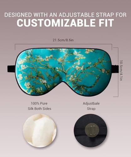 LaCourse 100% Grade 6A Mulberry Silk Sleep Eye Mask for Sleeping - Dual-Sided Natural Silk, Adjustable Strap, Breathable & Ultra-Soft, Gentle on Skin, Green-Flower — view 5