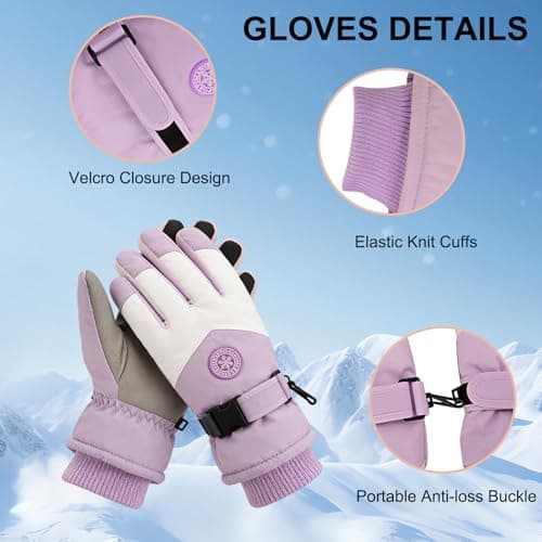 LEHEEYWT Ski Gloves Women, Touchscreen Waterproof Winter Gloves, Fleece Lined Anti-Slip Glove For Women Skiing Snowboarding Hiking Cycling Outdoor (purple) — view 5