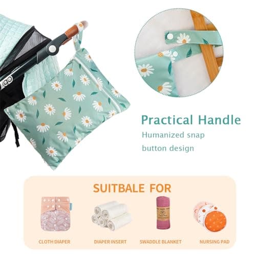Treer 3 PCS Wet Bags Baby Cloth Nappy Wet Bag Waterproof Reusable Pastoral Style Print Diaper Bags with Zipper,Wet Dry Organizer Bag for Swimming, Baby Diaper, Travel Beach (Khaki Goose) — view 4
