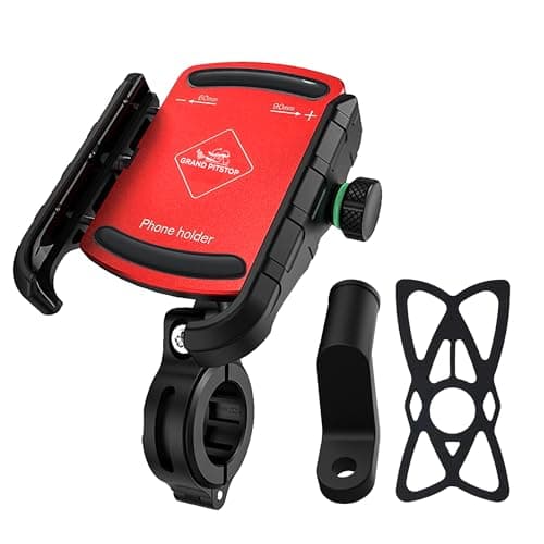 GRAND PITSTOP Motorcycle Phone Mount Aluminium Handlebar/Rear-View Mirror Bike Cellphone Holder Sturdy for Iphone Samsung Google Nokia 3.5-6.8 inch Other Smartphones (Red)