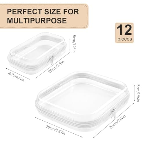 12 Pack Clear Hard Shell Organiser Cases, 2 Sizes PVC Zipper Pouches — view 2