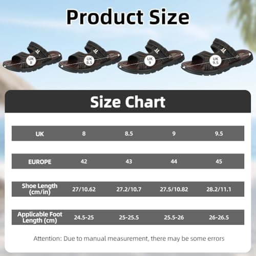 Aomig Mens Leather Sandals Non-Slip Beach Sandals Open Toe Open Toe Clogs Summer Shoes MensSliders Slides Holiday Slippers Flat Adjustable Strap Outdoor Sandals MensSliders Slides Shoes(Black-9 UK) — view 2