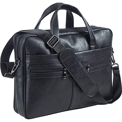 seyfocnia Men's Business Travel Briefcase Leather Handmade Messenger Bags Laptop Bag 15.6 inch Work Computer Bag Satchel Bag (Black)