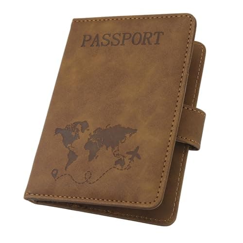 ILIYAH Passport Holder PU Leather RFID Blocking Passport Cover Travel Wallet Case with Card Slot & Elastic Strap Passport Covers (Brown MG)