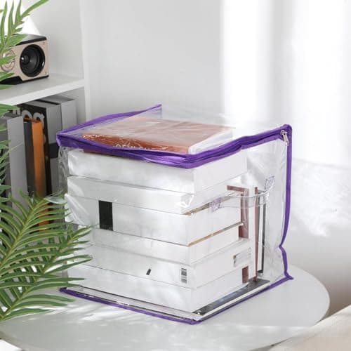 Abbylike 6 Pcs 12'' Zippered Clear Plastic Storage Bags with Label Pocket and Handles Plastic Storage Bins Clear Moving Bags Waterproof Organizers Tote Bins for Closet Sheet Clothes Packing(Purple) — view 3