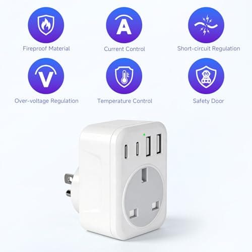 UK to US Plug Adaptor,UK to USA & Worldwide Travel Adaptor, 5-in-1 US Plug Adapter with 3 USB and 1 USB-C Port (17W Fast Charger), for USA, Canada, Thailand, Mexico, Colombia – Type B — view 4