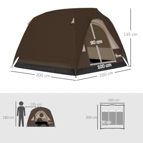 Outsunny 3-4 Person Camping Tent Easy Set Up Dome Tent Brown — view 3