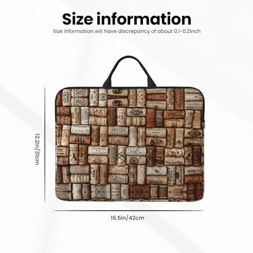 Wine Cork 14 Inches Laptop Sleeve Compatible Protective Case With Zipper Classic Portable Handle — view 6