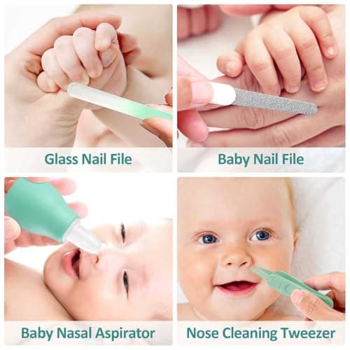 Qunlions life Baby Healthcare and Grooming Kit, Infant Safety Care Set with Hair Brush Comb Nail Clipper, Baby Essentials Kit for Newborn Girls Boys (Green 14 in 1） — view 6