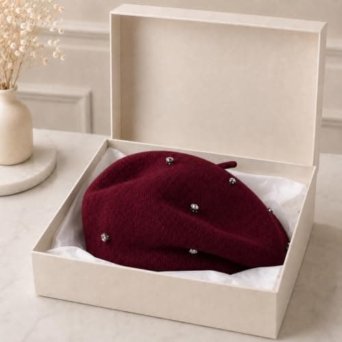 Women Wool Beret with Rhinestones Ladie Solid Color French Style Artist Hat — view 6