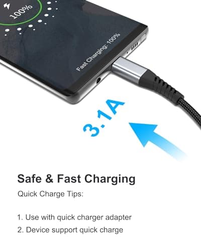 USB C Charger Cable 20CM 2Pack, Nylon Braided Short USB C Cable 3A Type C Fast Charging Cord USB A to USB C Lead for Samsung Galaxy S23 S22 S21 S20 S9 S8, Note 10 9 8, Pixel 8 7 6, PS5 — view 2