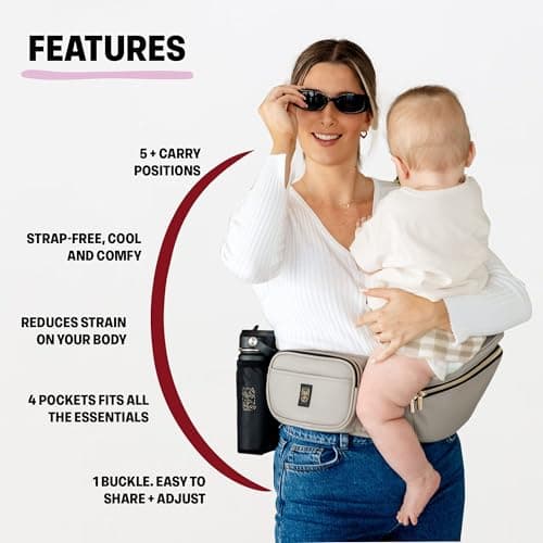 HACKERLILY HipSurfer Hip Seat Baby Carrier & Bum Bag For 0-3 Years Babies - Multi-Award Winning, Ergonomic Baby Hip Carrier For Newborns & Toddlers, Vegan Leather, Inbuilt Storage (TAUPE) — view 5
